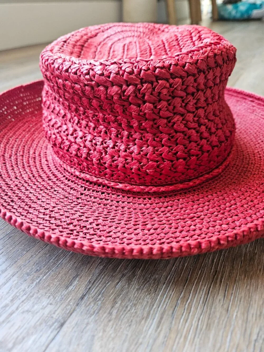 Scala Women's Red paper raffia summer sun hat vintage one size